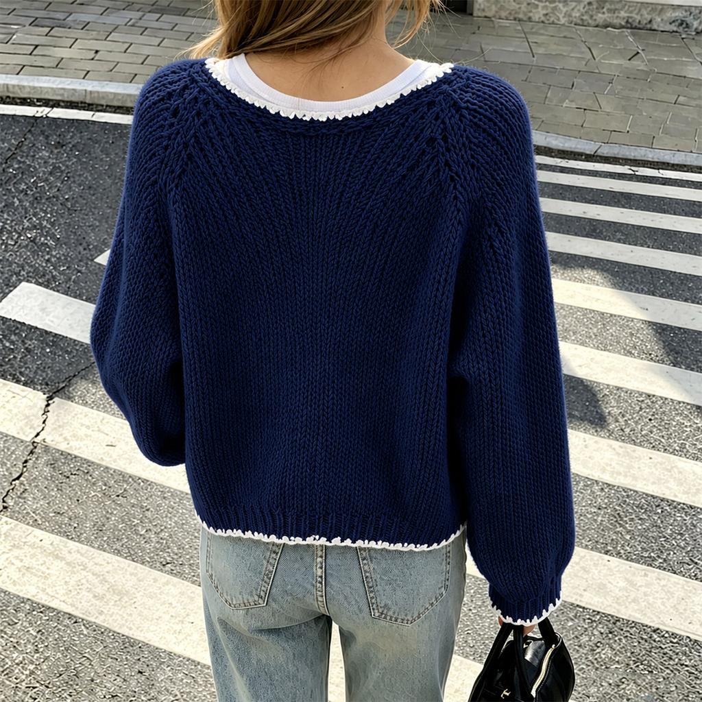 Women's Casual Loose Fit Knit Cardigan with Self-Tie Waist, Color Long Sleeve