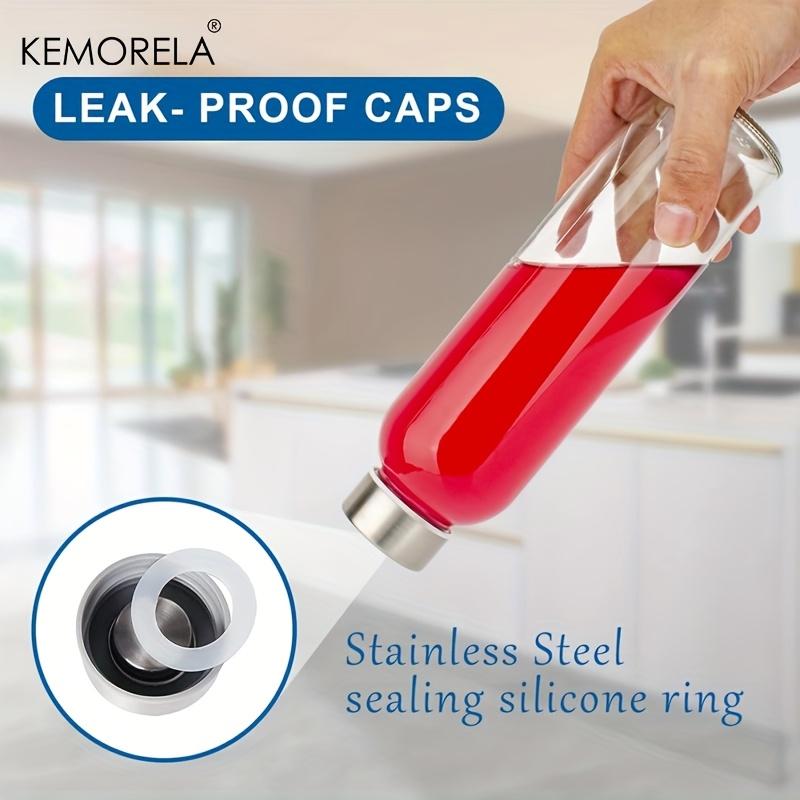 KEMORELA 3/4/6PCS Clear Glass Bottles with Lids 530ML, Reusable Glass Water Bottles with Stainless Steel Cap for Juice Milk Tea