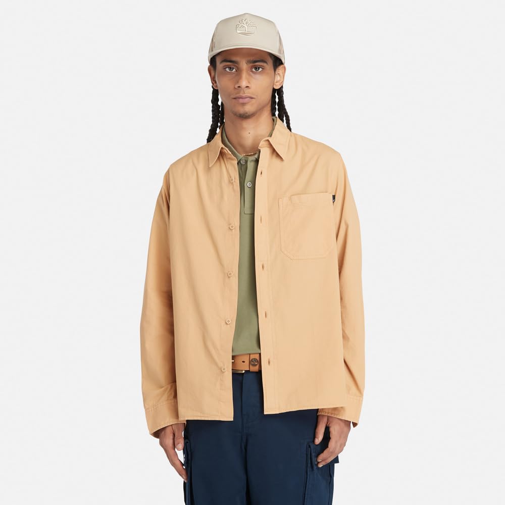 Timberland Poplin Light Wheat Size M Men's Garment-Dyed Shirt, Boot, (TB0A42J5EH31)
