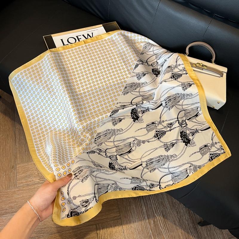 Silk scarf women's spring and autumn decoration versatile ins simple style striped square scarf streamer simulation silk fashion scarf scarf scarf