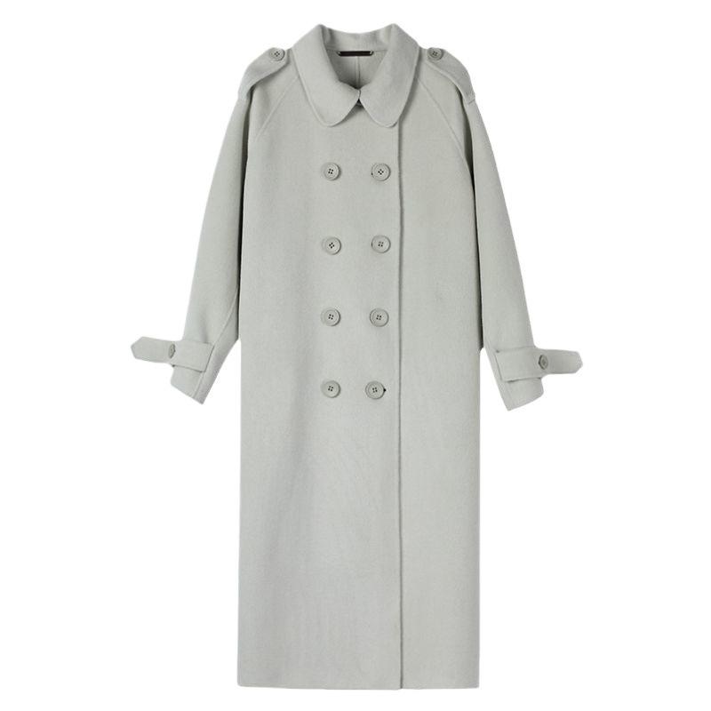 Woolen Coat Medium and Long Woolen Coat Autumn and Winter New Hepburn Style Knee Straight Temperament Women's Clothing Black