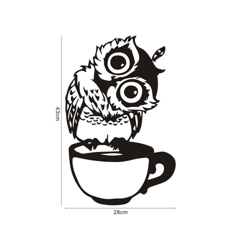Cute Cartoon Owl On Mug Wall Stickers Coffee Decorative Decal for Kitchen Dining Room Vinyl Stickers for Coffee Bar Home Decor