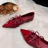 Patent Leather Bowknot Mary Janes Women Flats Pumps Spring Summer Elegant Pointed toe T-Strap Ladies Flats Party Shoes