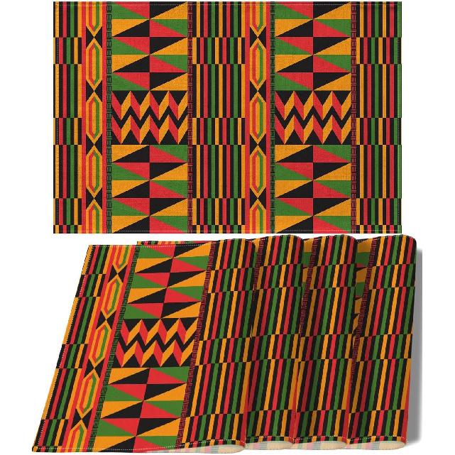 Nepnuser Kwanzaa n Kente Table Runner Juneteenth Decorations n Trible National Holiday Party Supply Home Kitchen Decor 72Inches Long