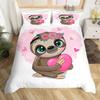 Floral Sloth Cartoon Cute Sloth Duvet Cover Flowers Sloth Animal Cover Kids Boys Girls Gifts Bedding Sets for Bedroom Decortion