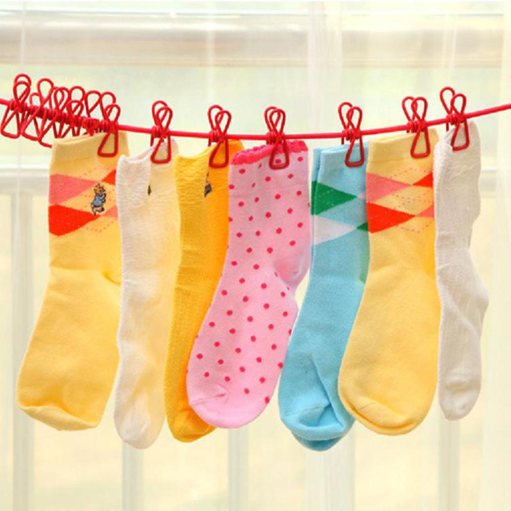 Windproof Bungee Cord Clothes Line Home Adjustable Elasticated Washing Line Rust Resistant With Hook &12 Clips China Mainland
