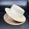 French Elegant Straw Flat Top Hat Women's Summer Sunscreen Sun Hat Seaside Holiday Straw Hat Tide