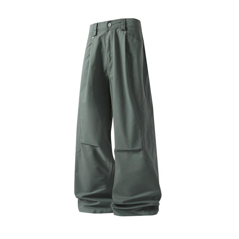 Men's Japanese Style Wide-Leg Casual Pants, Solid Color Straight-Leg, Versatile Cargo.