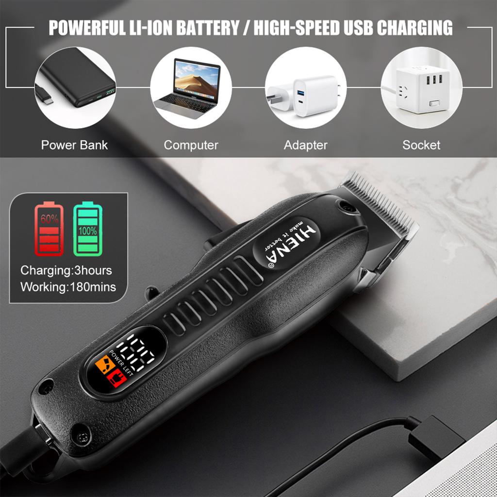 HYN-222 Professional Hair Clippers 5V1A Rechargeable Hair Trimmer Stainless Steel Blade Black Washable Head For Men Styling Tool