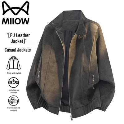 Maoren Men's American Retro Stand-Collar PU Leather Jacket