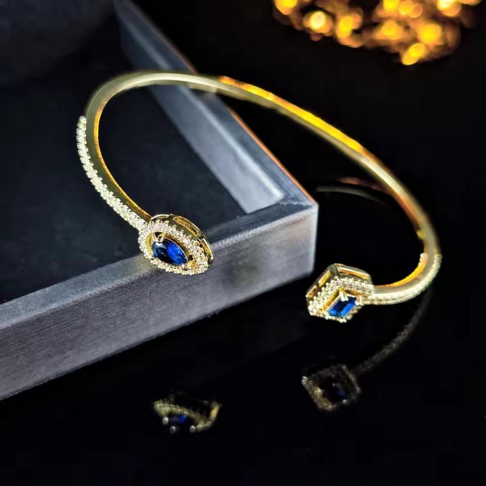 Waterproof Cubic Zirconia Cuff Bracelet Handmade Adjustable Open Bangle  Female Lady Girl