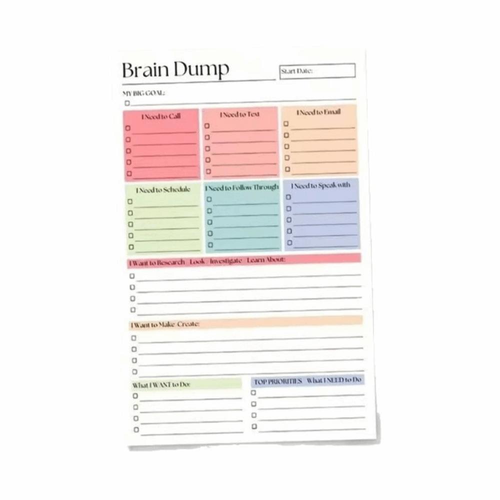 2Pcs Tear Away Design Brain Dump Notebook A5 Size To-Do Planner Daily Planning Manual Work Tasks
