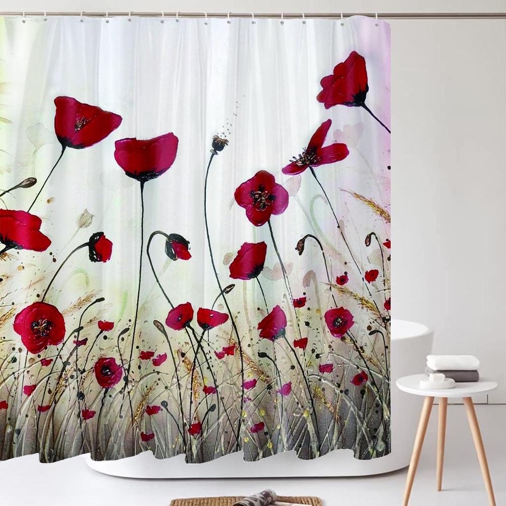 

Акварельная Красная Цветок Душевая Занавеска Цветы и Растения Водонепроницаемая Полиэстер Ванная Занавеска Для Ванной Комнаты Домашний Декор Аксессуары W120xH180cm