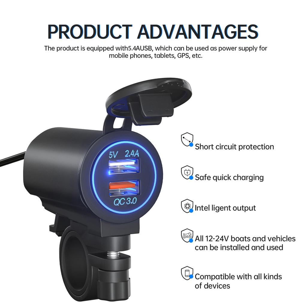 Auto Car Charger Quick USB Port Cigarette-Lighter Laptop Charger Portable Adapter with Switch Power Port Outlet Converter Combo-car Charger