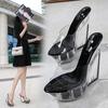 14Cm waterproof table transparent flower sandals nightclub sexy high heels summer women's shoes