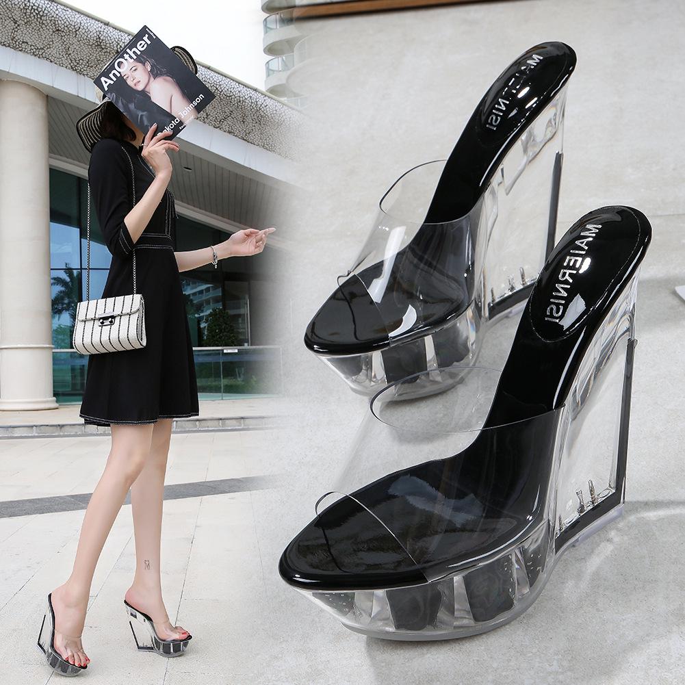 14 cm wasserdichte Tisch transparente Blume Sandalen Nachtclub sexy High Heels Sommer Damenschuhe