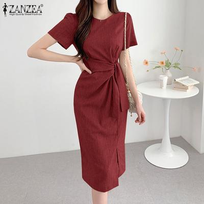 Robe Slim d'été décontractée à manches courtes et col rond pour femmes