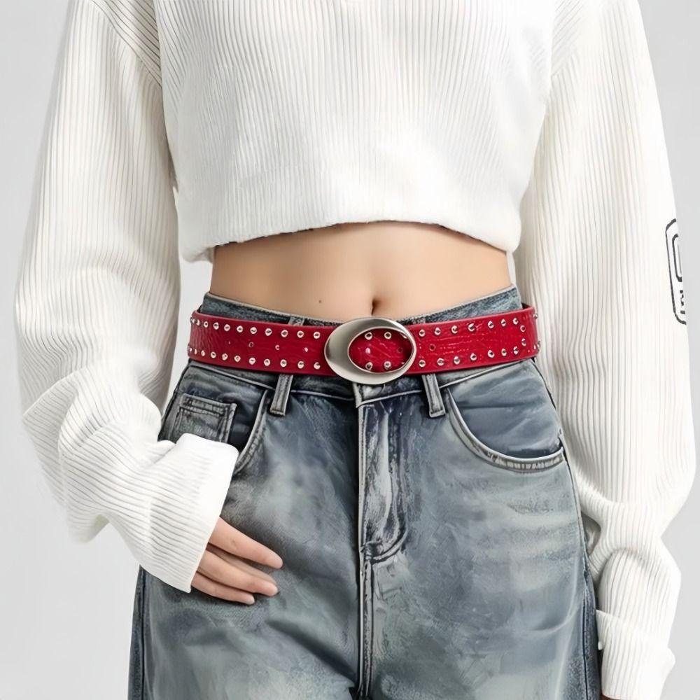 PU Leather Women Niche Belts Rivets Waist Belt Trendy American Retro Belt For Jeans,Skirt