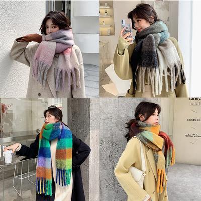 Winter Cashmere Shawl and Wraps Pashmina Neckerchief Bufanda Thick Warm Scarf Women Female Rainbow Hairy XWJ103
