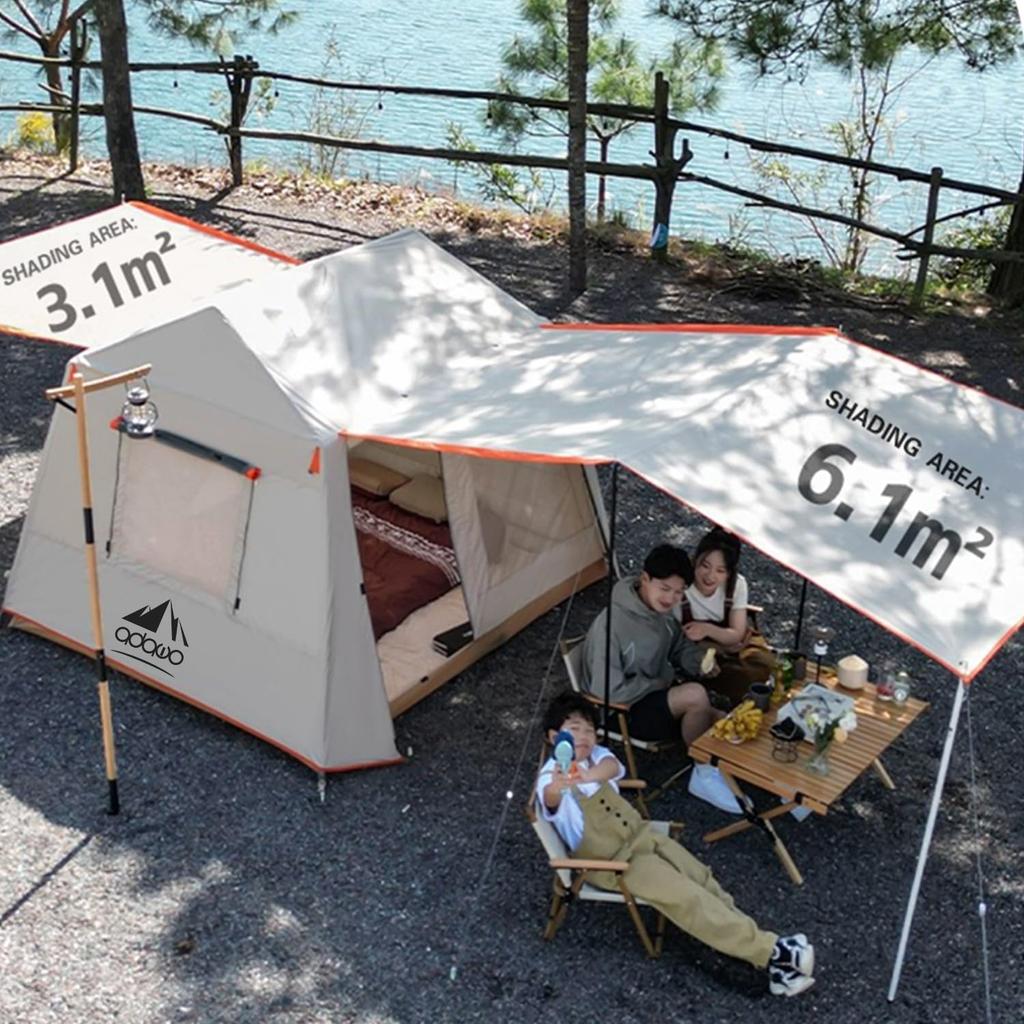 ADAWO One Touch Tent for 2 To 4 Auto Water Pressure Resistance 3000mm Large Front Tent Double Layer Suitable for All Easy To Independent Windproof and