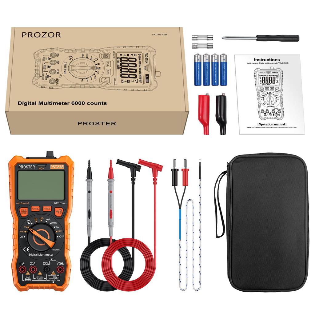 Proster Digital 6000 True Temperature Measurement Tester with Test Leads and Alligator High Japanese Instruction Manual Included Multimeter, Count,