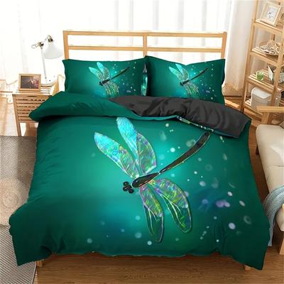 Juego de Funda Nórdica con Estampado de Libélulas (1 funda nórdica + 1/2 funda de almohada) Juego de cama rústico estético con animales para dormitorio, habitación de invitados