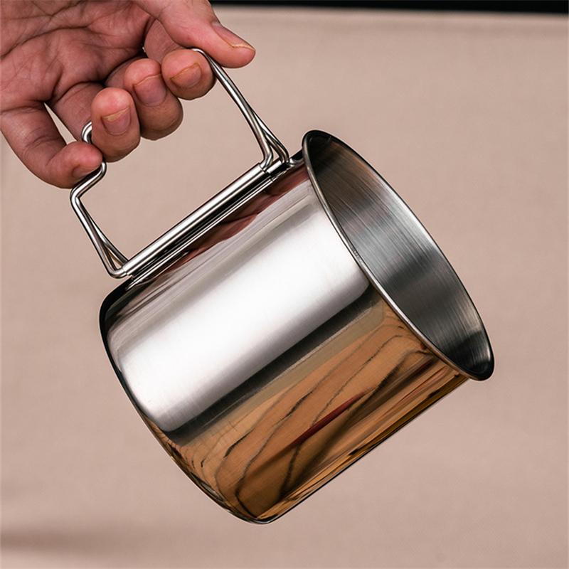 Outdoor Folding Camping Cup with Handle Stainless Steel Beer Coffee Tea Mugs Portable Milk Water Cups for Home Hiking Travel