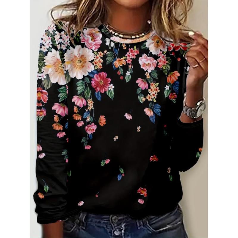 Maglione Largo da Donna 2026 Primavera, Estate, Autunno e Inverno Nuovo Design Stampato Top T-shirt a Manica Lunga Girocollo Taglia Larga