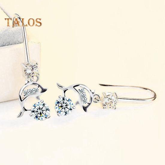 1 Pair Korean Style Hook Earrings Dolphin Design Shiny Rhinestones Drop Earrings Women Mid-length Earrings