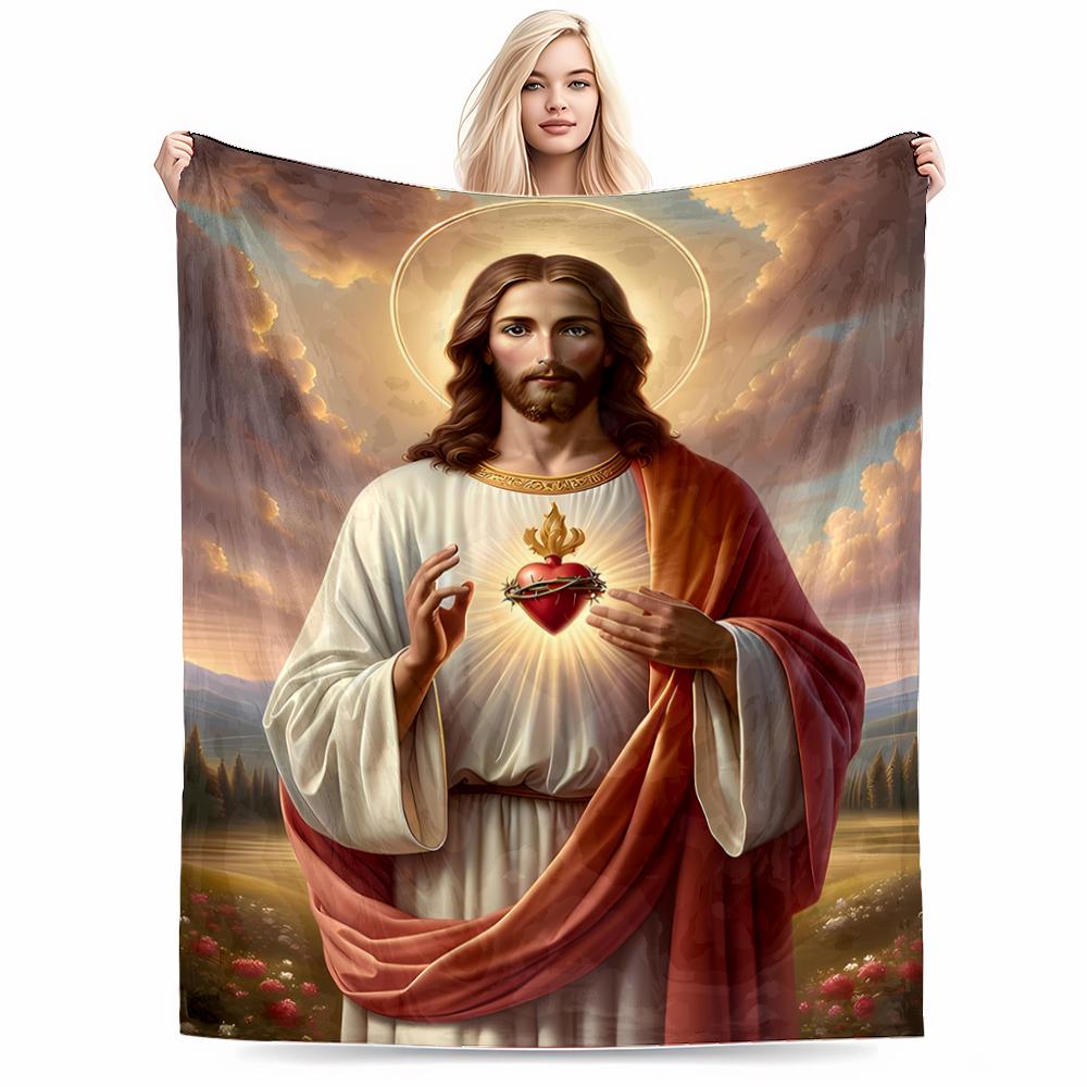 Sacred Heart Jesus Art Keep Warm Flannel Blanket for Bedroom, Living Room, Sofa, and Nap