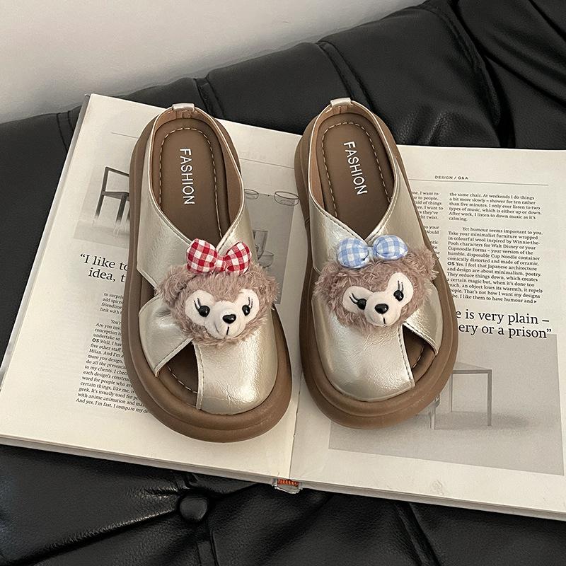 Cartoon Bag Head Flip-flops Women's Summer Fashion Versatile Outer Wear Internet Celebrity Temperament Thick-bottomed Shirley Mei Flat-bottomed C