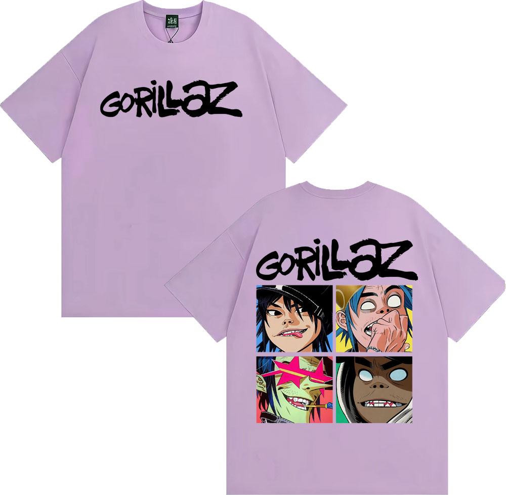 Rock Band Gorillaz Vintage Cartoon Grafik T-Shirts Herren Damen Mode Gothic Übergroßes T-Shirt Lässiges Baumwoll Kurzarm T-Shirt
