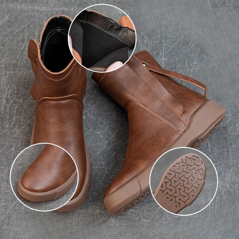 Plus-size Boots Women's Shoes Thick-soled Round-toed Mid-calf Boots Versatile Ankle Boots