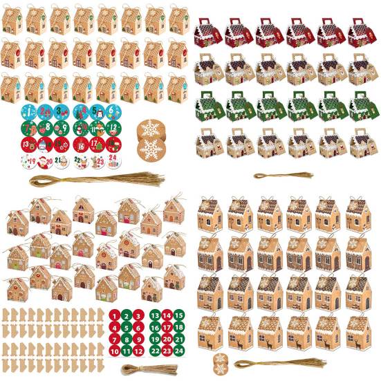 24 Pcs Christmas Gingerbread House Gift Box Paper House Treat Boxes for Holiday Party Favors Cookie Candy Gifts Packaging