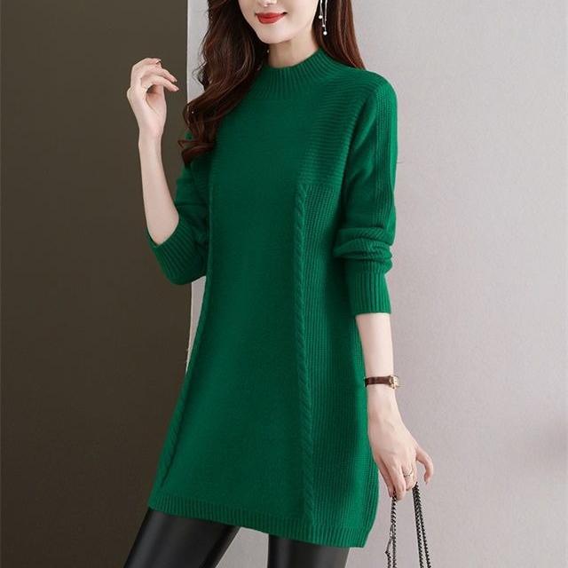 Half Turtleneck Knitted Sweater Women's Casual Long-sleeved Mid-length Sweater Solid Color Autumn and Winter Pullover