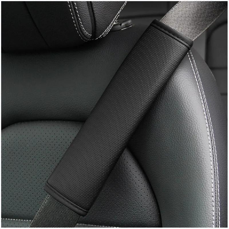 Embossed Fiber Leather Car Seat Belt Shoulder Strap Cover 1Pc Decompression Comfort Easy To Clean for Daily Use 1PCS