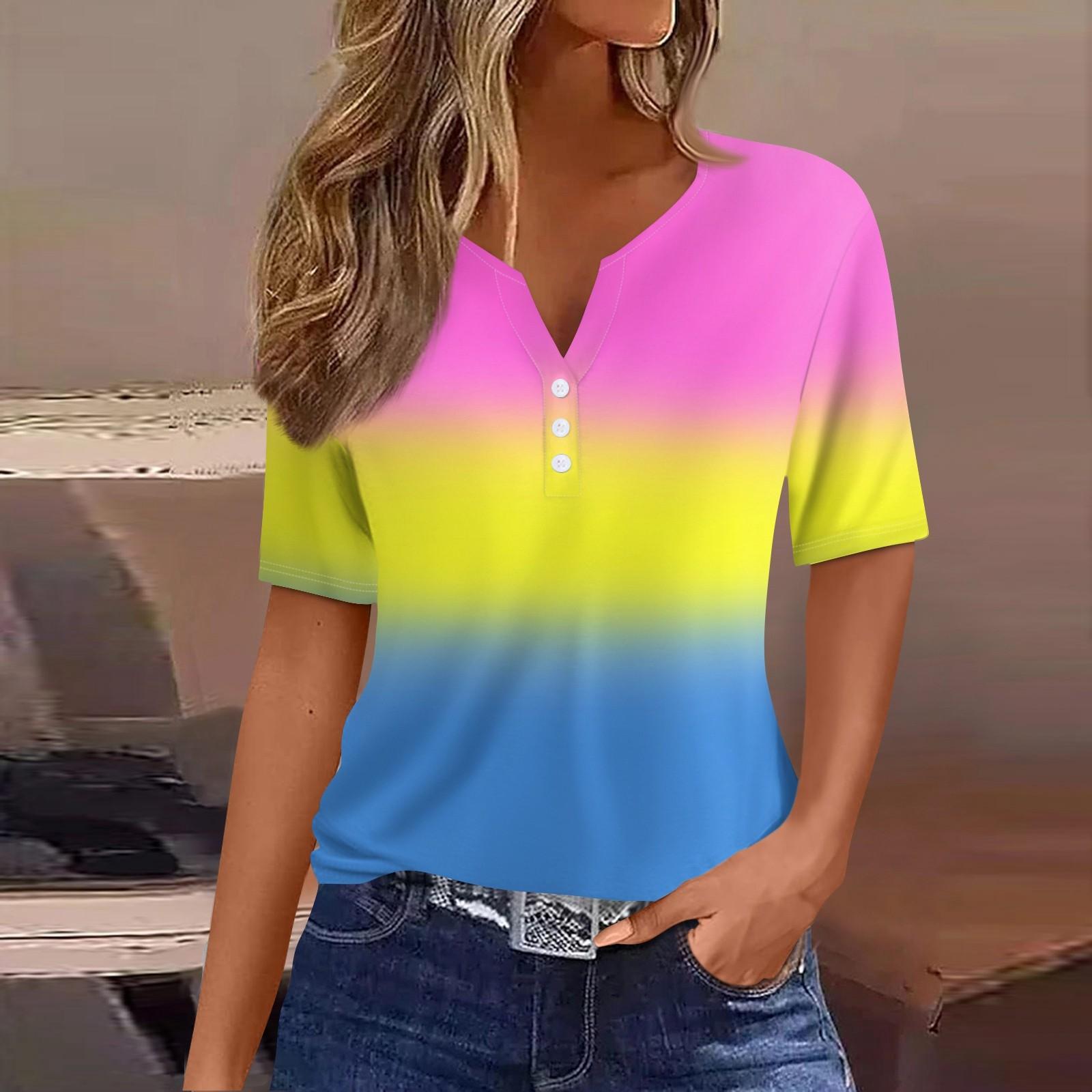 

Жен. Футболка Футболка С принтом Пуговицы С короткими рукавами Повседневные Выходные Мода Классический V-образный вырез Обычный Верх XXXL розовый