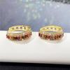 Huitan Gold Color Hoop Earrings for Women Luxury Inlaid Rainbow Cubic Zirconia Modern Girls Fashion Ear Accessories Hot Jewelry