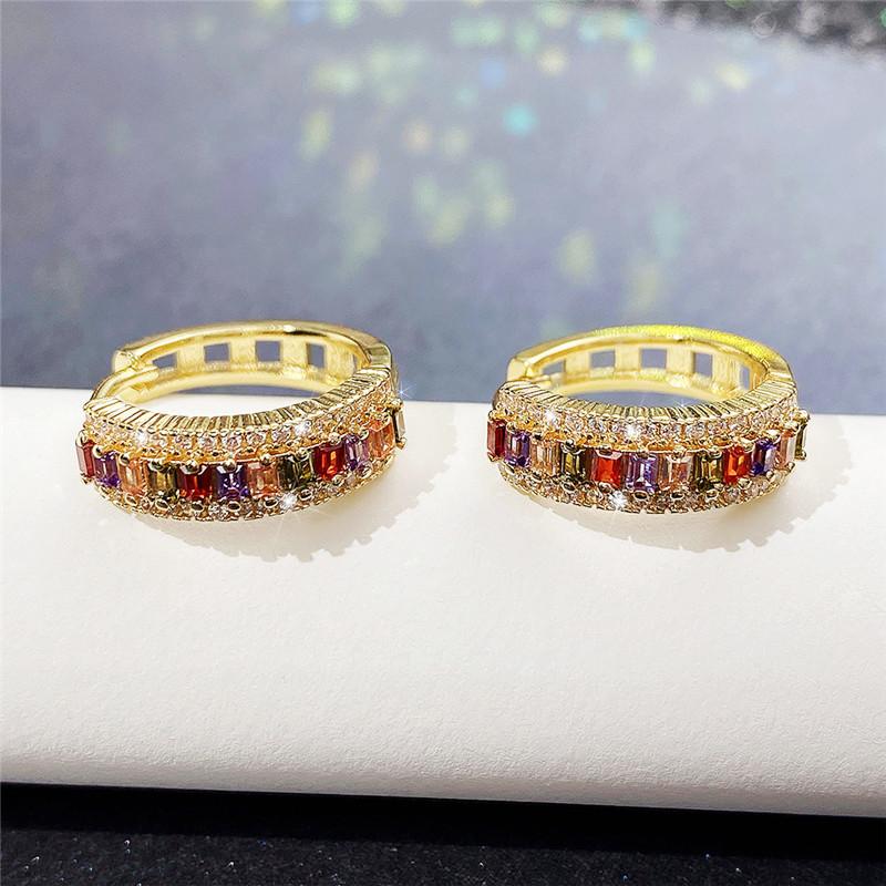 Huitan Rainbow Rectangular Cubic Zirconia Hoop Earrings for Women Bling Bling Luxury Wedding Accessories Party Fashion Jewelry