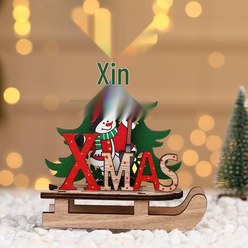 Creative Hand-Painted Cartoon Wooden Sleigh Ornament - DIY Christmas Assembly Decoration
