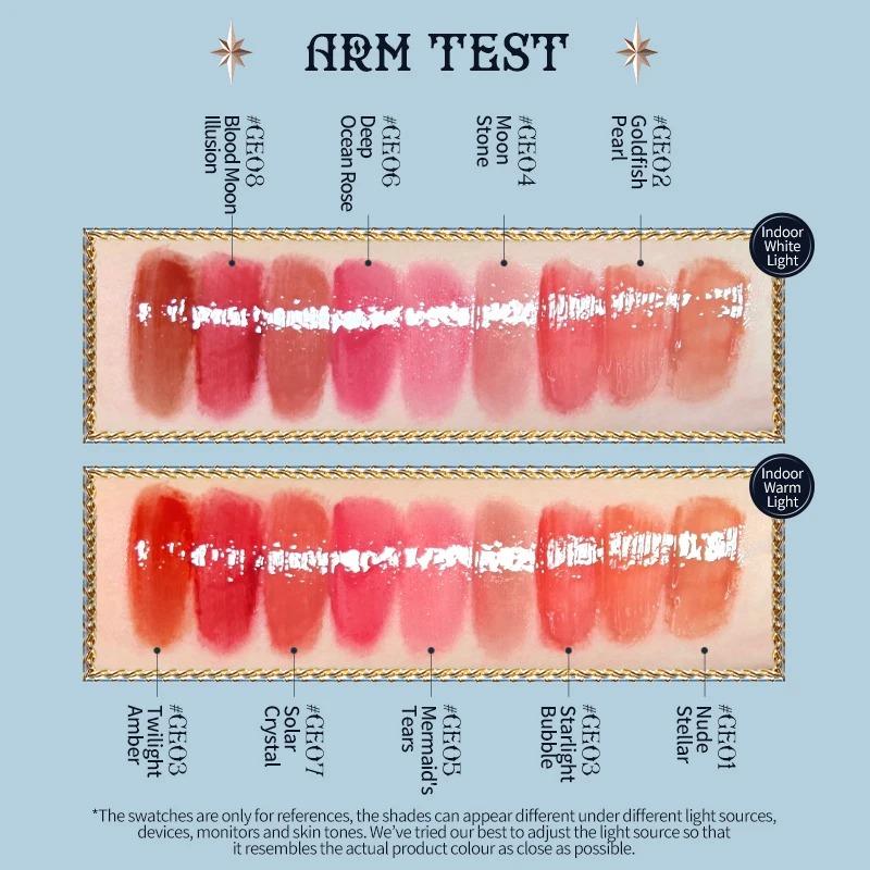 Flower Knows Mermaid da Lua Gloss Labial Transparente Coleção Brilho Labial Pedra Preciosa Hidratante Espelho Lábios Preenchedor Gloss Maquiagem 3.5ML
