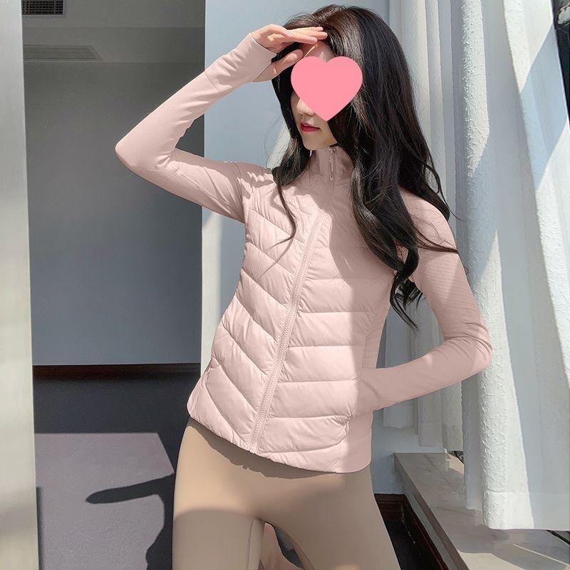 Lightweight Down Jacket Women's Short Zip-Up Puffer Coat for Fitness Running Casual