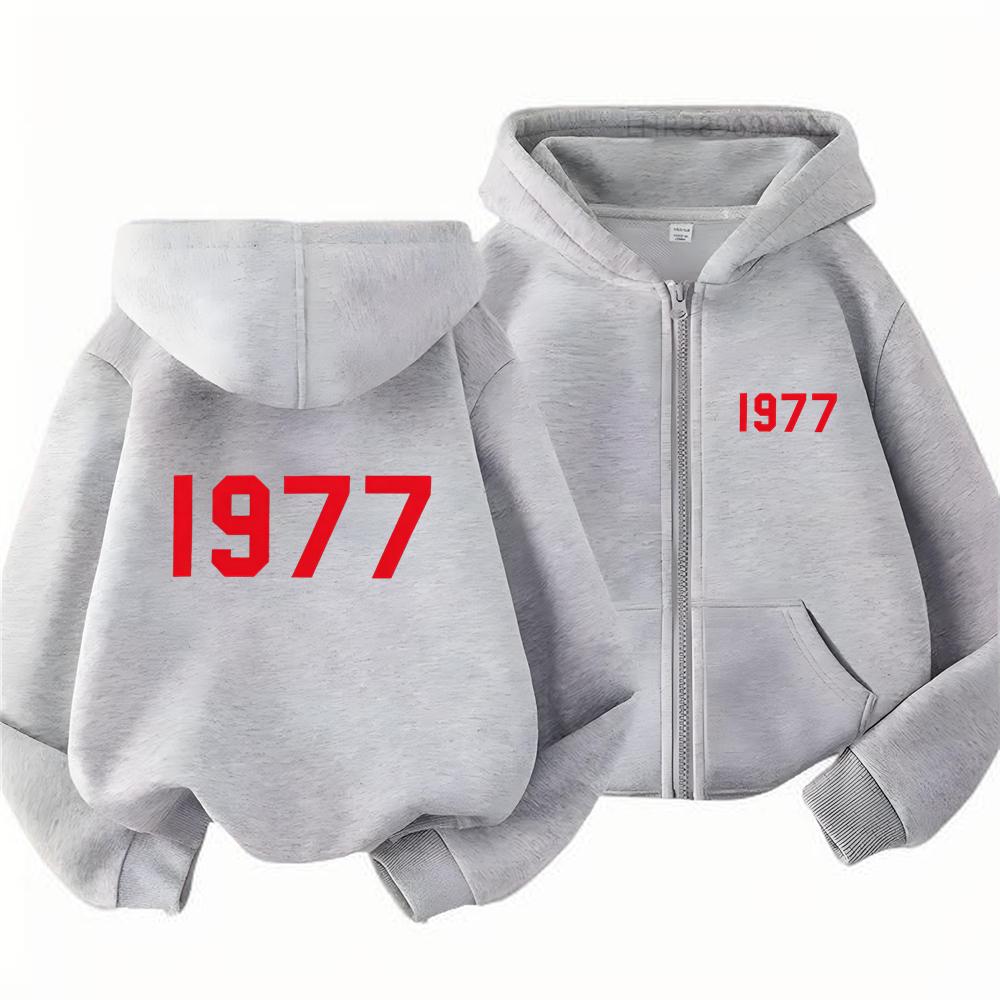 Jugendliche Kinder Kapuzenpullover Reißverschluss Stil Kinder Draußen Junge Schwarz Nummer 1977 Aufdruck Mädchen Rosa Kapuzenpullover Reißverschluss Oberteile Grau 150 white