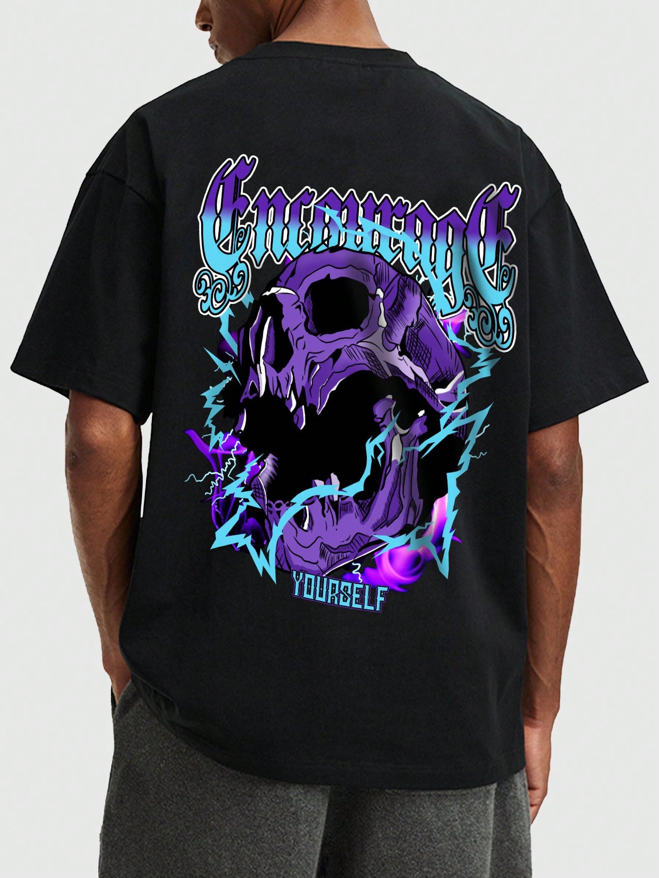 

Футболка ROMWE Street Life Men с принтом черепа и заниженными плечами Y2k 5XL