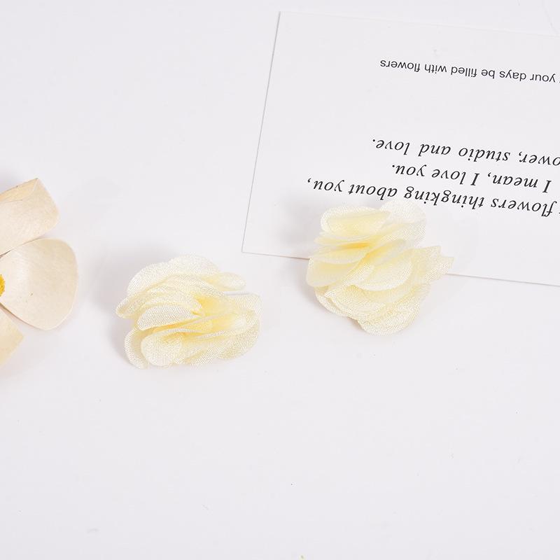 Handmade Chiffon Camellia Flower Earrings - 3cm Fabric Accessories