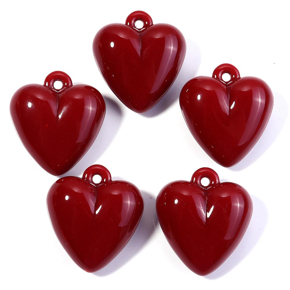 5pcs Heart Acrylic Beads 32X35mm Candy Color Baking Paint Hanging Hole Heart Loose Beads For Jewelry Making DIY Bracelet Pendant