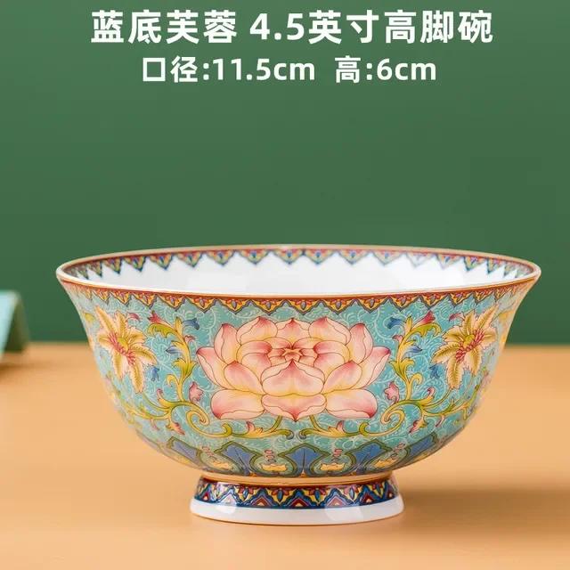 New Chinese Style Ceramic Bowl Enamel Colored Rice Bowl Kitchen Dish Set Bone Porcelain Household Bowl salad bowl set