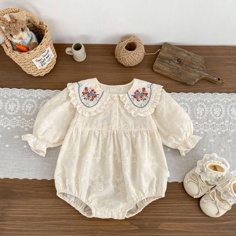 Girls' Embroidered Peter Pan Collar Long Sleeve Outfits