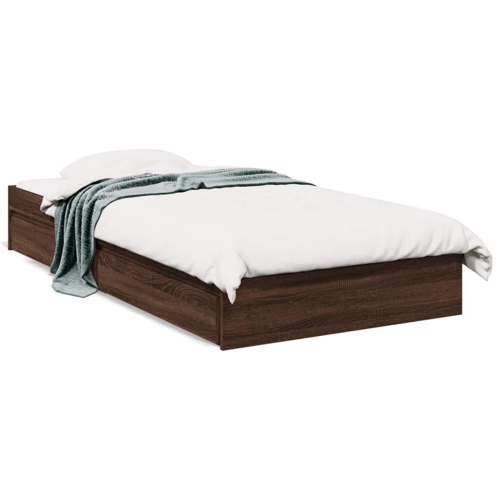 Bed Frame with Drawers Brown Oak Effect 75 x 190 cm