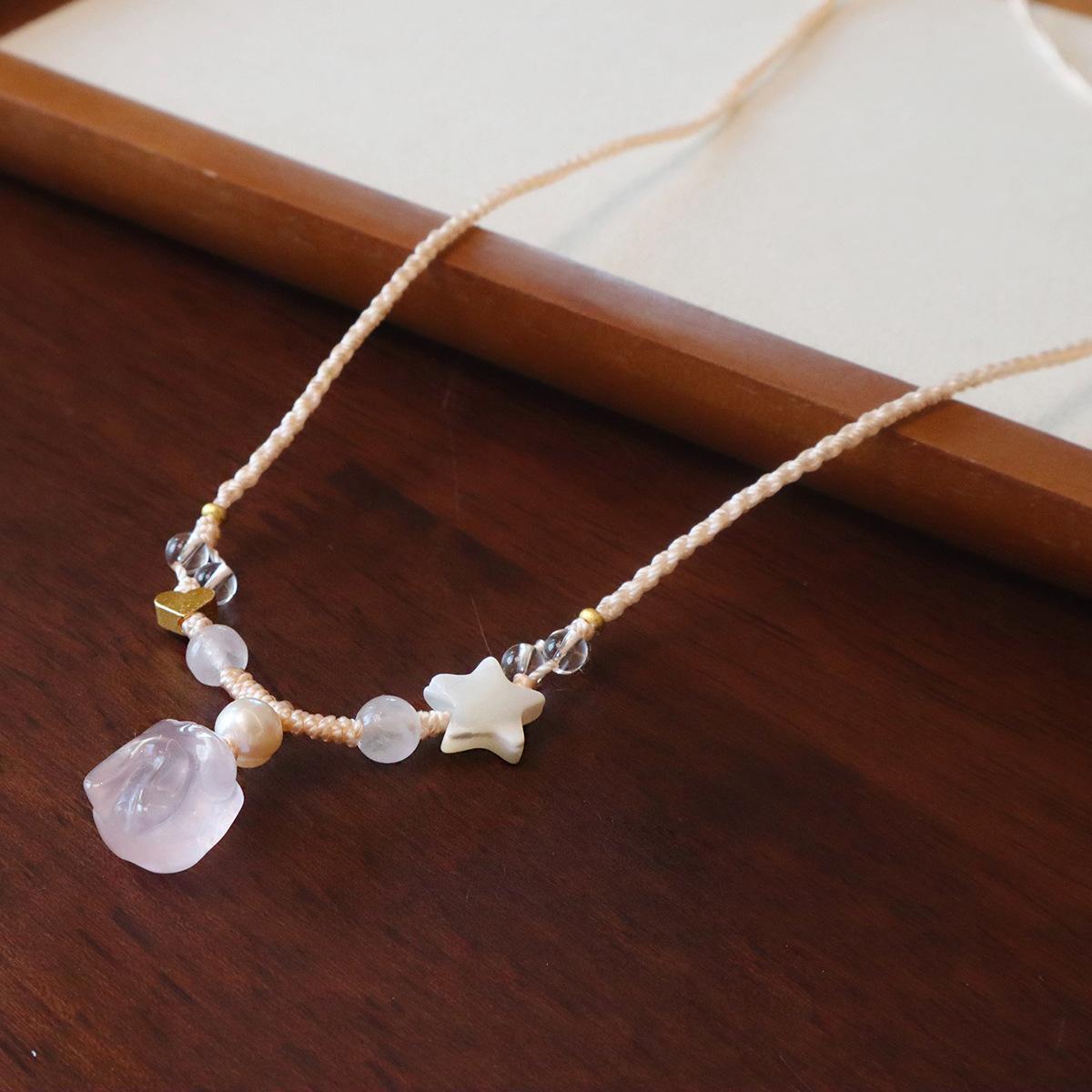 

Natural chalcedony strawberry crystal braided rope necklace Bangles Women Fashion Jewelry accessories Gift